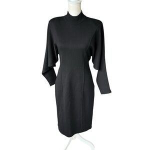 VTG 90s Outlander wool acrylic black long sleeve bat wing bodycon dress medium